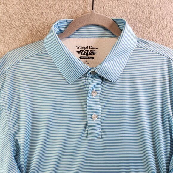Straight Down Shirt Mens L Blue Striped Golf Performance Polo Ultralightweight - Picture 2 of 12